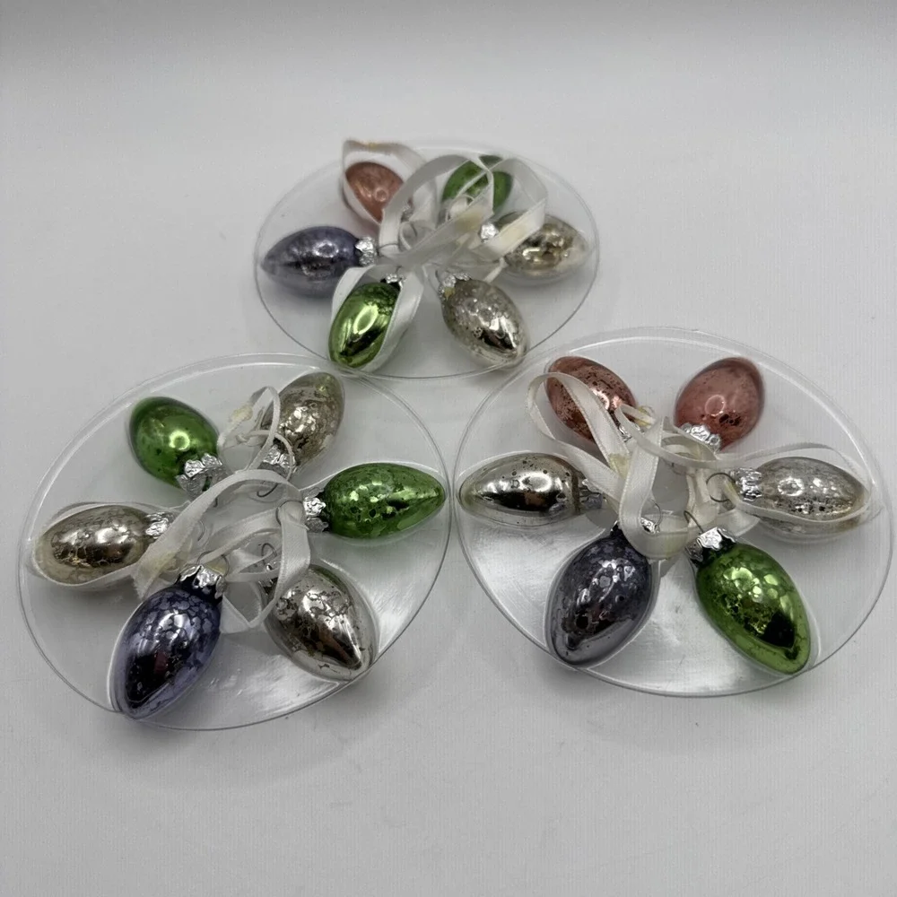 Pottery Barn Mercury Glass Mini Ornament Easter Eggs Set of 18 Boxed‎ Assorted